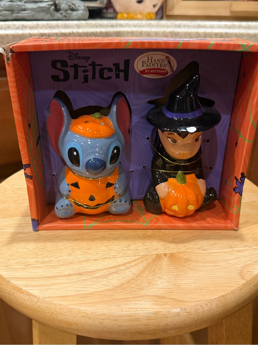 Disney Stitch Halloween Ceramic Salt & Pepper Shakers - Blue, Black & Orange NWT